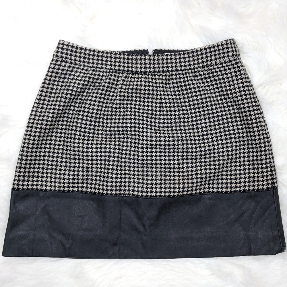 JCrew Leather Trim Houndstooth Wool Skirt D19